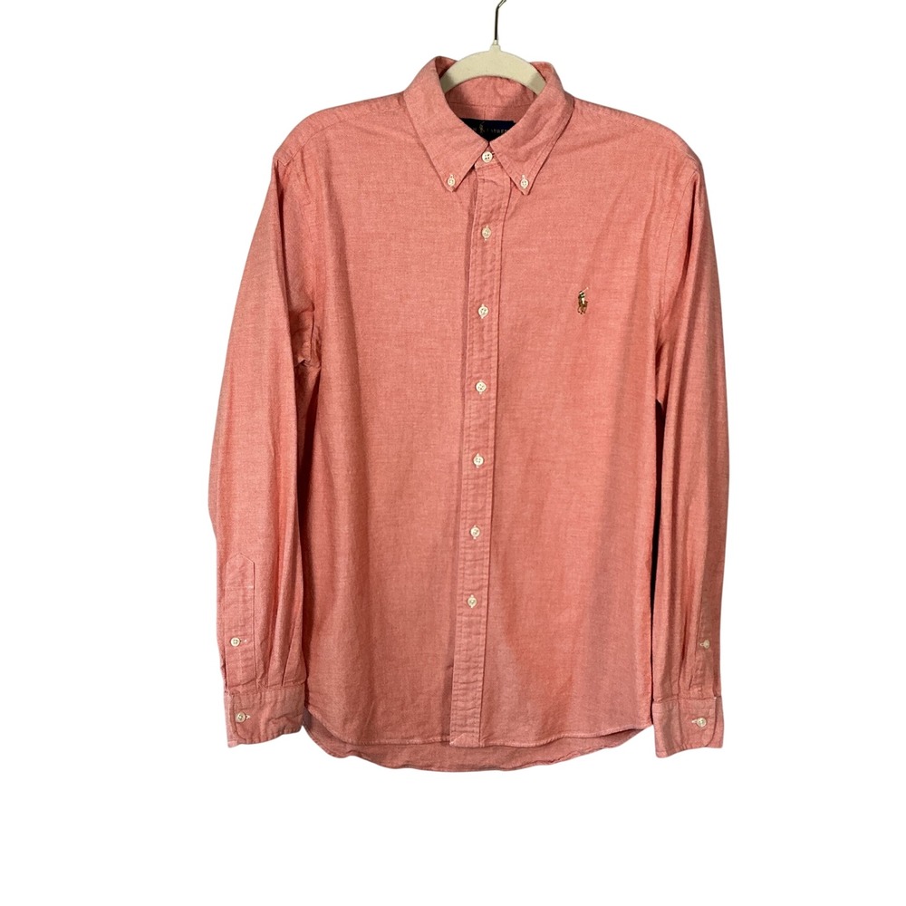 Ralph Lauren Mens Slim Fit Stretch Oxford Shirt Salmon Pink Large Long Sleeve